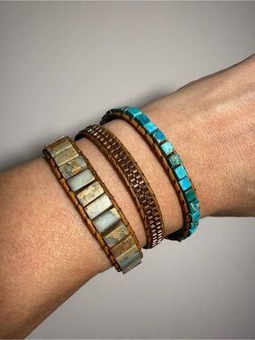 Cape Diablo Turquoise & Brown Triple Wrap Beaded Bracelet Set